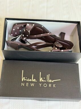 Nicole Miller 7.5 Brown Polka Dot Strappy Heels